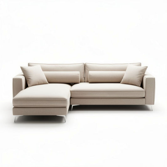 Sectional sofa with modern design upholstered in light fabric 250 x 100 x 90cm