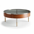 Round coffee table with glass top and wooden base 90 x 90 x 40cm
