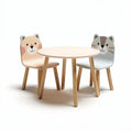 Kids' table and chair set with animal design in pink and blue wood 60 x 60 x 50cm